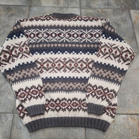 Vintage 90s Van Heusen Men's Medium Geometric Aztec Crewneck Grandpa Sweater - Picture 3 of 7